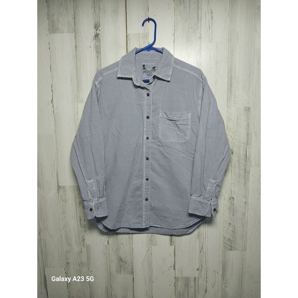 C&C California Shirts Womens Small Blue Sunwashed Button Up 100% Cotton Oversize